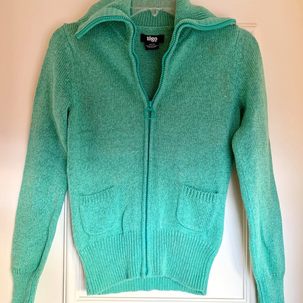 Zippered cotton knit jacket, mint green